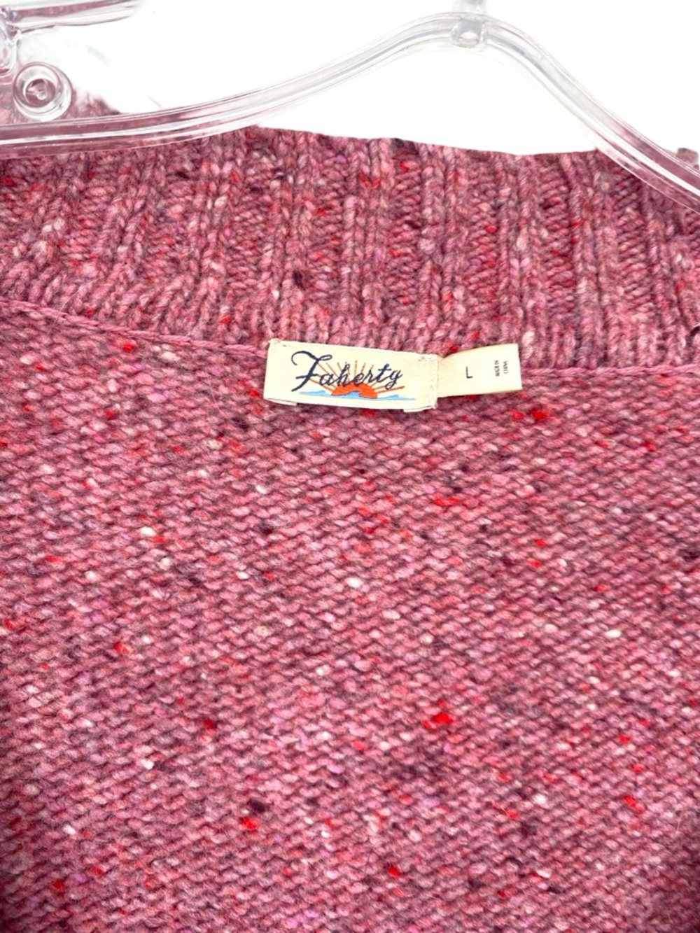 Faherty Driftwood Donegal Merino Wool Alpaca Sweater in Berry Shake Large - Picture 4 of 8